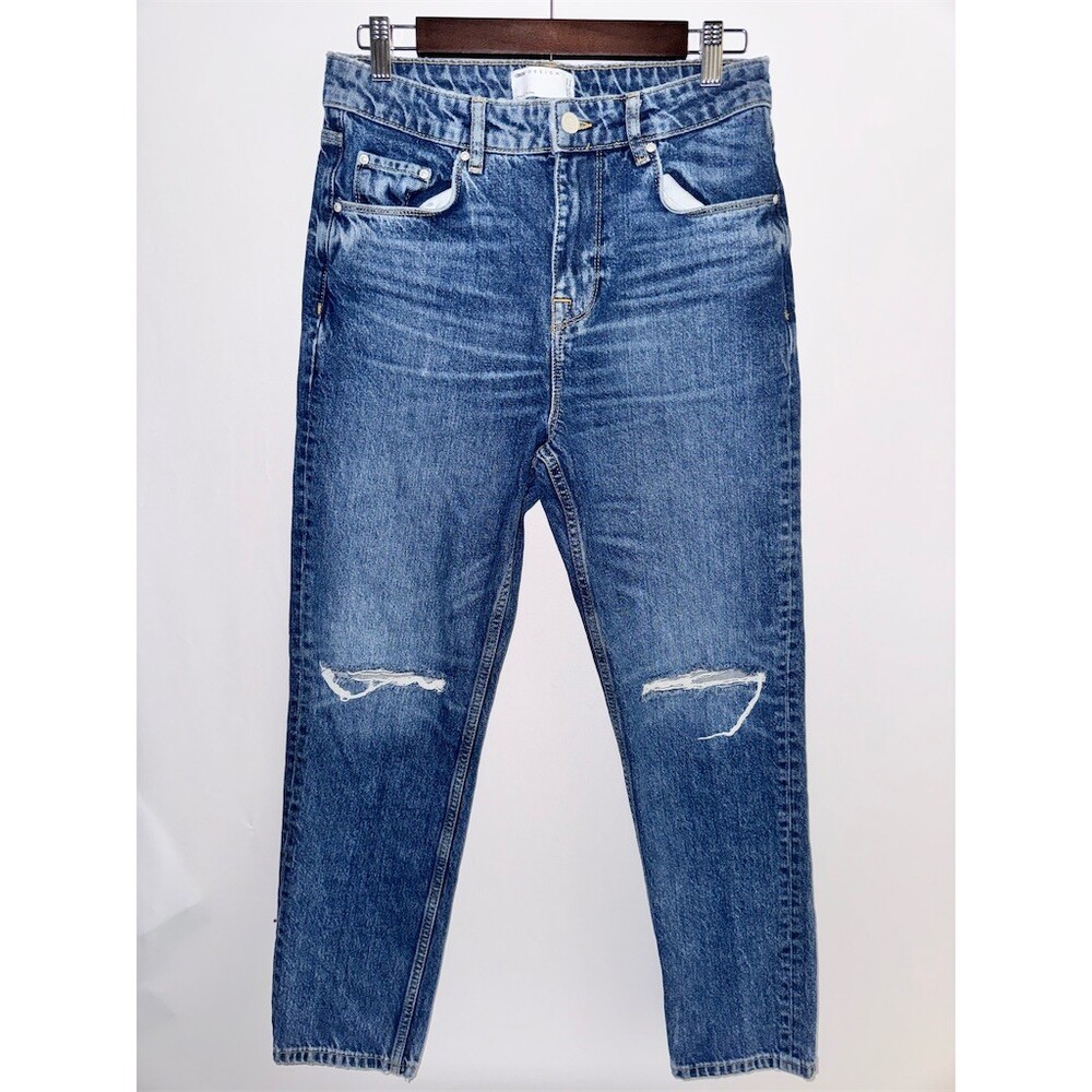 ASOS DESIGN Mom Jeans Womens W30 L32 Medium Blue High Rise Distressed